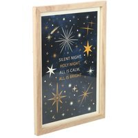 Silent Night Framed Wall Art - Gold  Navy Starry Christmas Decor - Teal