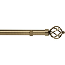 28mm Fixed Length Metal Eyelet Curtain Pole Set - Cage Finial - Antique Brass / 140cm - thumbnail 2
