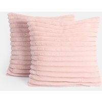 Pack Of Faux Fur Ribbed Cushion Covers - Blush Pink / 2 - image 1