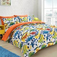 Dinosaur Multi Teddy Soft Cosy Fleece Duvet Set - Multi, Orange / Single - thumbnail 1