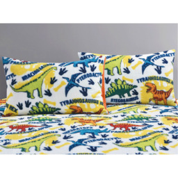 Dinosaur Multi Teddy Soft Cosy Fleece Duvet Set - Multi, Orange / Single - thumbnail 2