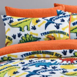 Dinosaur Multi Teddy Soft Cosy Fleece Duvet Set - Multi, Orange / Single - thumbnail 3