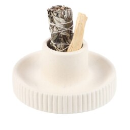 Ribbed Ceramic Smudge Bowl For Sage And Incense - Cream - thumbnail 4
