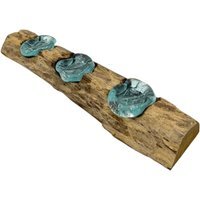 Molton Glass Flat Triple Candle Holder on Wood - Brown