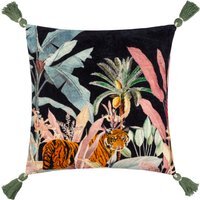 Midnight Jungle Velvet Tasseled Cushion - Noir / Feather - image 1