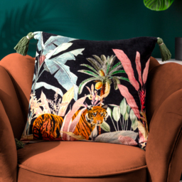 Midnight Jungle Velvet Tasseled Cushion - Noir / Feather - thumbnail 5