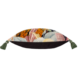 Midnight Jungle Velvet Tasseled Cushion - Noir / Feather - thumbnail 3