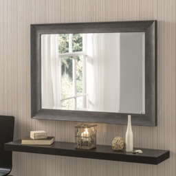 Grey Scooped Rectangular Framed Mirror - Dark Grey / 61cm - thumbnail 2