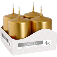 Pack of 4 Small Pillar Candles, Decorative Candles, 40 x 60 mm each - Burgundy - Gold