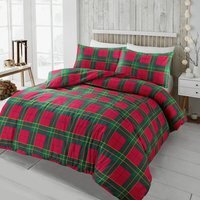 Flannelette Tartan Check Duvet Cover Set Set - Red / Superking