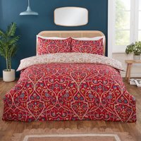 Harrow Microfibre Floral Reversible Duvet Cover Set with Pillowcase - Red / Double