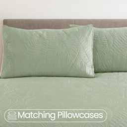 Velvet Embossed Leaf Pattern Duvet Set - Sage / King - thumbnail 2