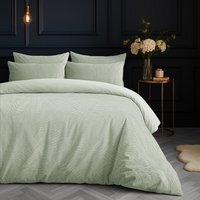 Velvet Embossed Leaf Pattern Duvet Set - Sage / King