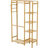 Lifeideas 5-Tier Wooden Clothes Rack with Hooks - Wood