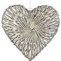 Large Wicker Heart Wreath Grey Wash Finish - Grey / Medium