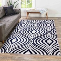 Valencia Modern Ogee Design Carved Area Rugs - Navy / 160x230 cm Rectangle - thumbnail 1