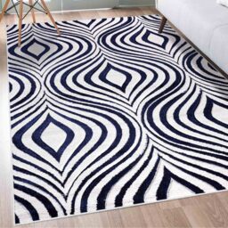 Valencia Modern Ogee Design Carved Area Rugs - Navy / 160x230 cm Rectangle - thumbnail 3