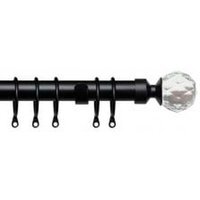 25-28mm Crystal End Black Metal Curtain Pole Set - Black / 200cm