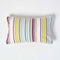 Homescapes Cotton Osaka Green Stripe Cushion Cover - Green / 50cm - thumbnail 1