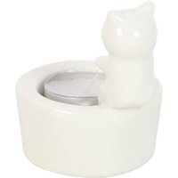 Warm Paws Cat Tealight Holder Cozy Home Decor Gift - White
