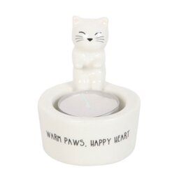 Warm Paws Cat Tealight Holder Cozy Home Decor Gift - White - thumbnail 2