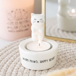 Warm Paws Cat Tealight Holder Cozy Home Decor Gift - White - thumbnail 4