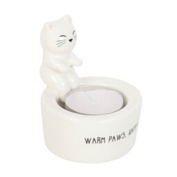 Warm Paws Cat Tealight Holder Cozy Home Decor Gift - White - thumbnail 3