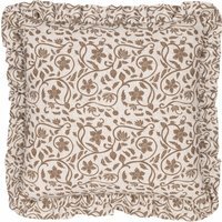 Linen Filigree Printed Ruffle Cushion - Linen/Olive / Polyester - image 1
