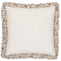 Linen Filigree Printed Ruffle Cushion - Linen/Olive / Polyester - thumbnail 2