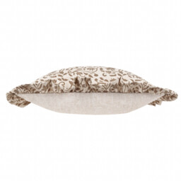 Linen Filigree Printed Ruffle Cushion - Linen/Olive / Polyester - thumbnail 3