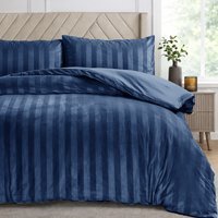 Luxury Velvet Stripe Duvet Set - Navy / Single