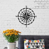 Compass Wall Art Metal Decorative Object - Black - Black