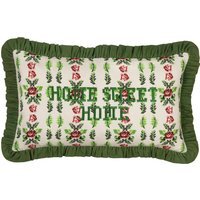 Feeoni Home Sweet Home Embroidered Cotton Cushion - Willow Green / 80 Feather 20 Polyester