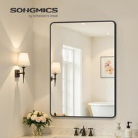 SONGMICS Bathroom Mirror, Wall Mounted Vanity Mirror, Rectangular - Ink Black