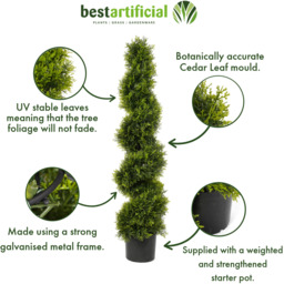 Best Artificial 4ft - 120cm Cedar Spiral Conifer Topiary Tree - Green - thumbnail 5