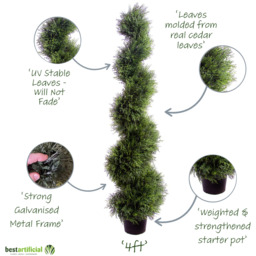 Best Artificial 4ft - 120cm Cedar Spiral Conifer Topiary Tree - Green - thumbnail 3