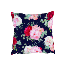 Navy Floral Print With Burgundy Red And Pink Peony Outdoor Cushion - Pink / 60cm - thumbnail 2