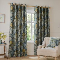 Ophelia Floral Room Darkening Eyelet Curtain Pair - Blue/Saffron / 168cm / 229cm