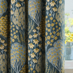 Ophelia Floral Room Darkening Eyelet Curtain Pair - Blue/Saffron / 229cm / 168cm - thumbnail 4