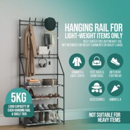 Coat Stand with Shoe Storage Shelves and 8 Hooks - White / 4 - thumbnail 3