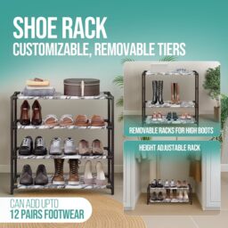 Coat Stand with Shoe Storage Shelves and 8 Hooks - White / 4 - thumbnail 4