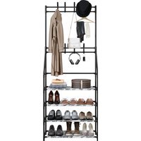 Coat Stand with Shoe Storage Shelves and 8 Hooks - White / 4 - thumbnail 1