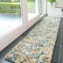 Mottled Soft Shaggy Area Rug - Teal & Yellow / 240 x 60cm - thumbnail 5