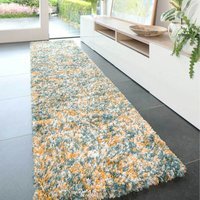 Mottled Soft Shaggy Area Rug - Teal & Yellow / 240 x 60cm