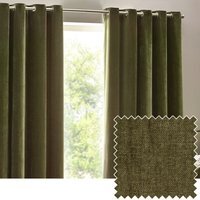 Heavy Chenille Velvet Room Darkening Eyelet Curtains - Olive / 229cm / 183cm - image 1