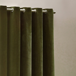 Heavy Chenille Velvet Room Darkening Eyelet Curtains - Olive / 229cm / 183cm - thumbnail 5