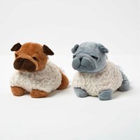Luxury Fabric Pug Doorstop Set of 2 - Grey, Brown