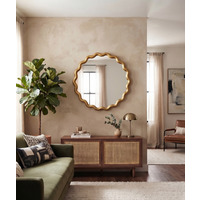 Round Wavy Wall Black Mirror 49.5Cm - Golden