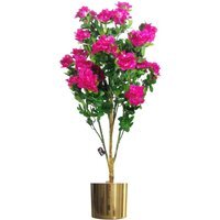 100cm Artificial Azalea in Moss-Covered Pot with Bonus Metal Planter - Dark Pink