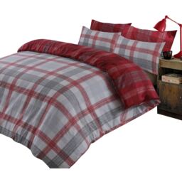 Boston Brushed Cotton Duvet Cover Bedding Set - Red / Superking - thumbnail 3